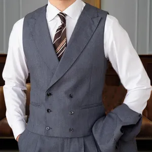 Wiaofellas  -  Men Vest Dark Gray Solid Vintage Double Breasted Slim Fit Jacket Wedding Groom Banquet Temperament Slim Men Suit Vest