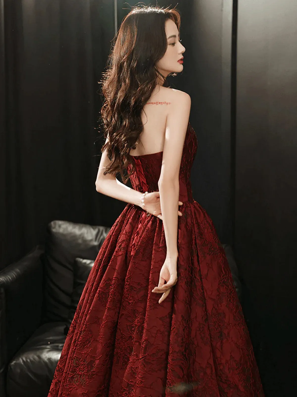 Wine Red Satin A-line Simple Party Dress, Wine Red Satin Prom Dress Evening Dress