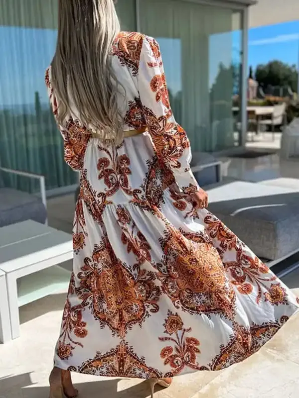 Women’s Woven Loose Vintage Style Vacation Long Sleeve Dress