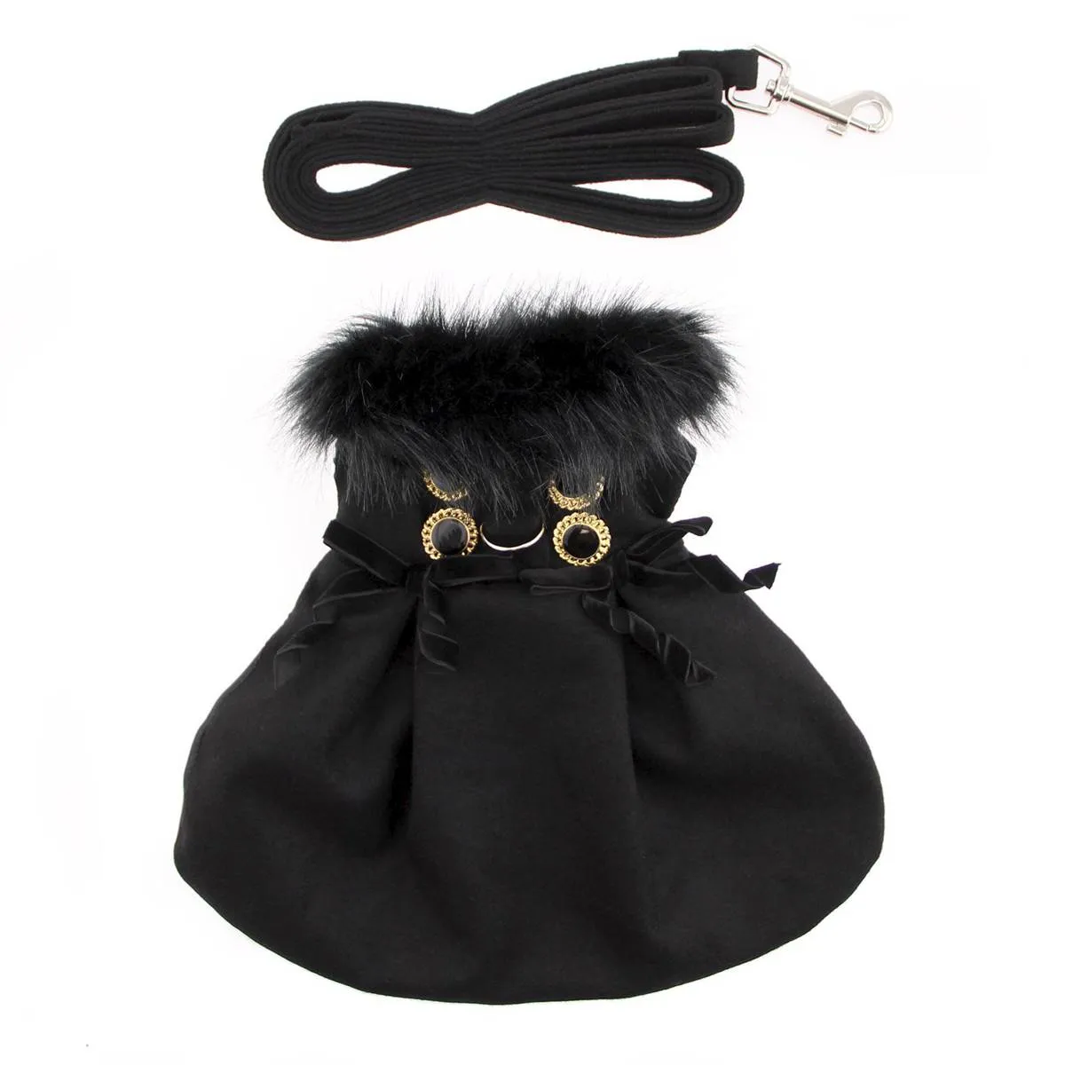 Wool Dog Coat Fur Trimmed in Black