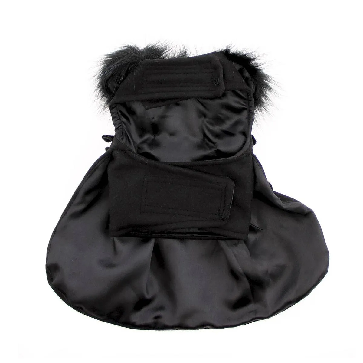 Wool Dog Coat Fur Trimmed in Black