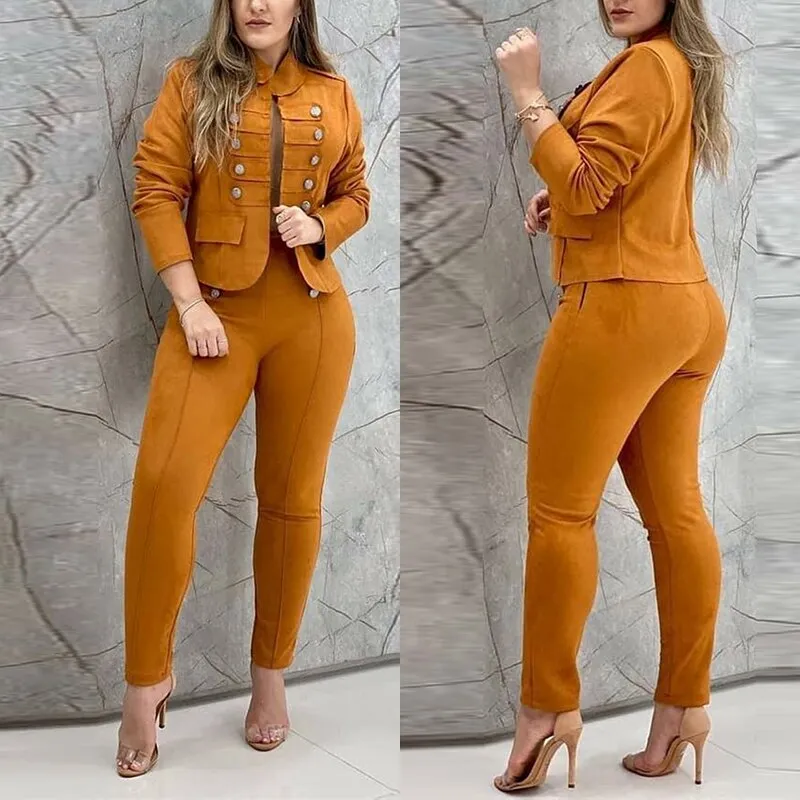 Work Wear Two Piece Suit Sets Summer Women Fashion Solid Color