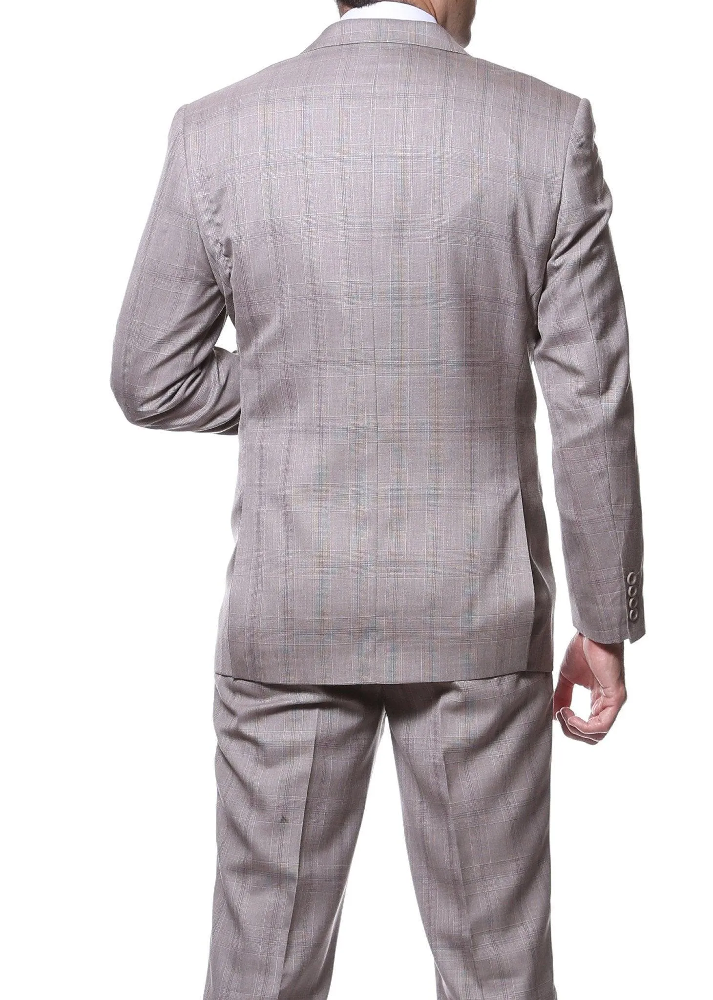 Zillo Sierra Tan 3 Piece Vested Slim Fit Plaid Suit